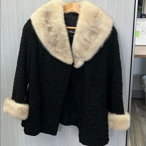 Vintage Evans black Persian lamb w/ cream mink